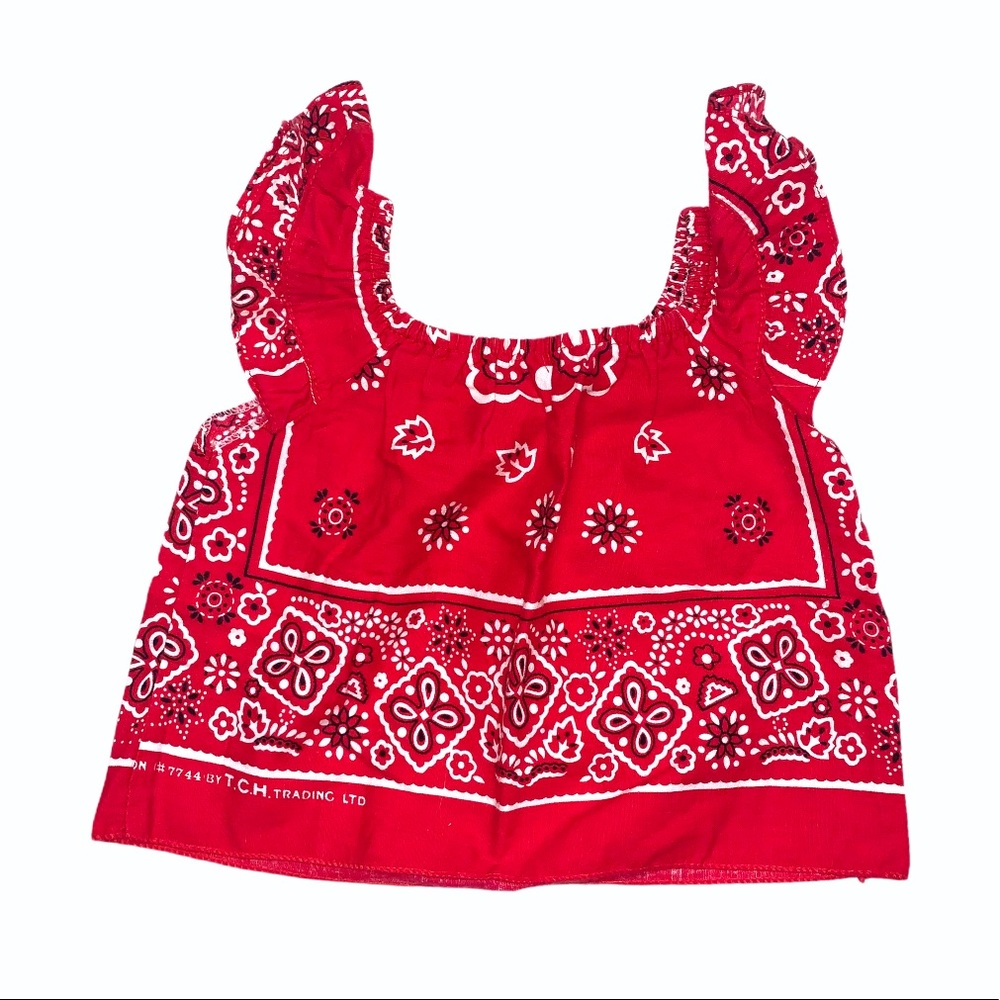 🆕 Red White Bandana Baby Flutter Sleeve Tank Top